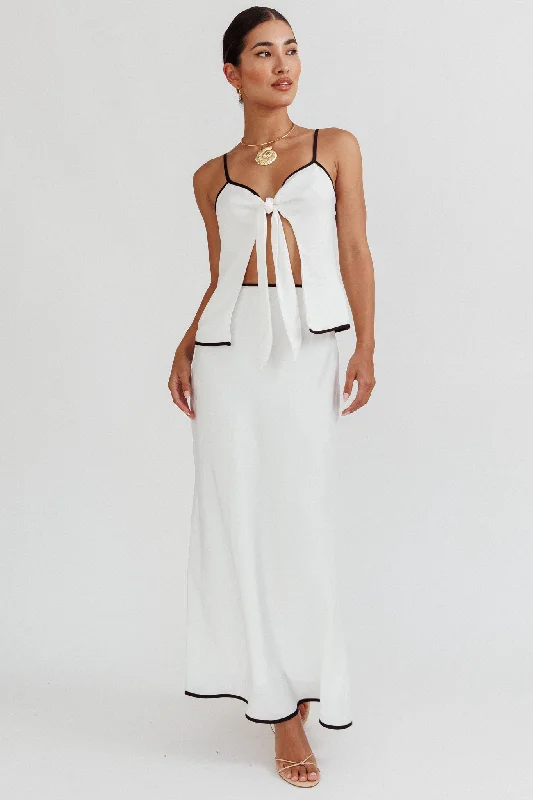 Exquisite Details Only One Contrast Trim Maxi Skirt White