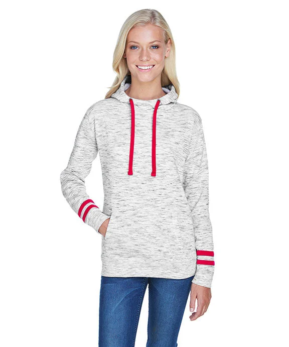 Weekend Style JA8674 - J America Ladies Melange Scuba Neck Sweatshirt | White/Red