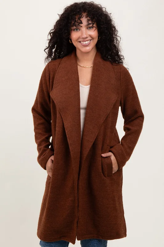 Cozy Sweaters Brown Knit Relaxed Fit Coat Jacket