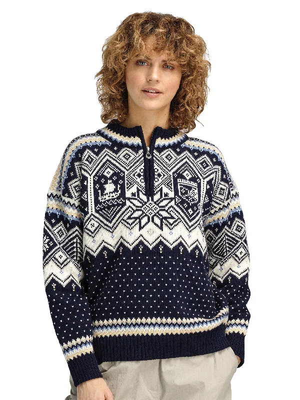 Skirt style Dale of Norway - VM Trondheim Women's Sweater - Navy/Off-White