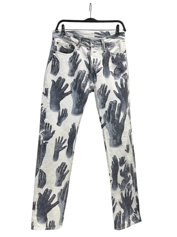 Fashion Must-have DENIM TEARS/Straight Pants/30/All Over Print/Cotton/WHT/Button Fly/