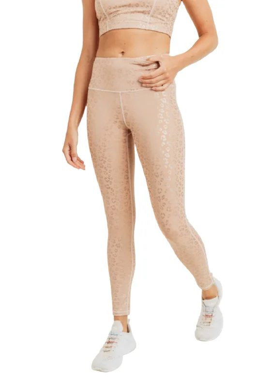 Cozy Layers Mono B Peach Leopard Foil Print High-Waisted Leggings APH2936