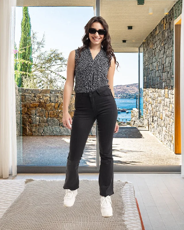 British Style Black Wide Leg Jeans