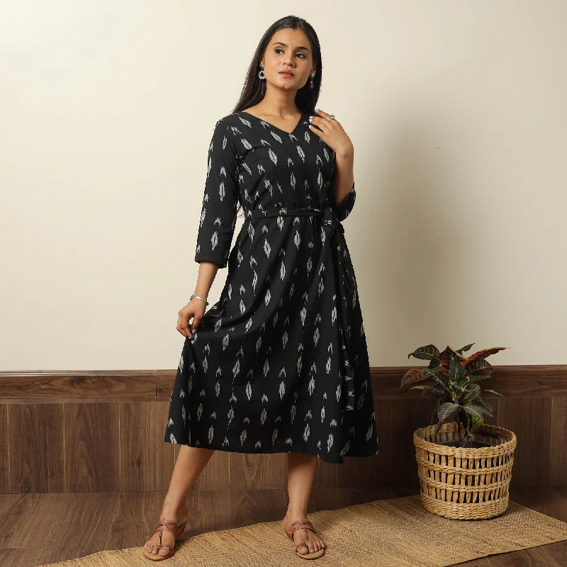 Elegant Design Black - Pochampally Ikat Weave Cotton Dress with Belt 22