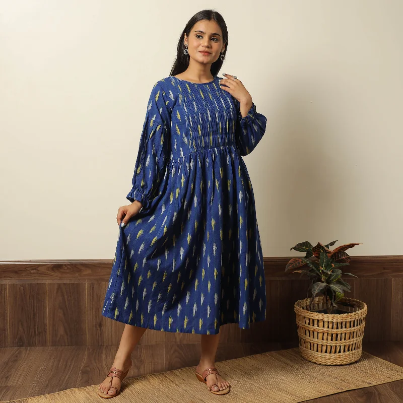 Effortless Style Blue - Pochampally Ikat Weave Cotton Flared Dress 06