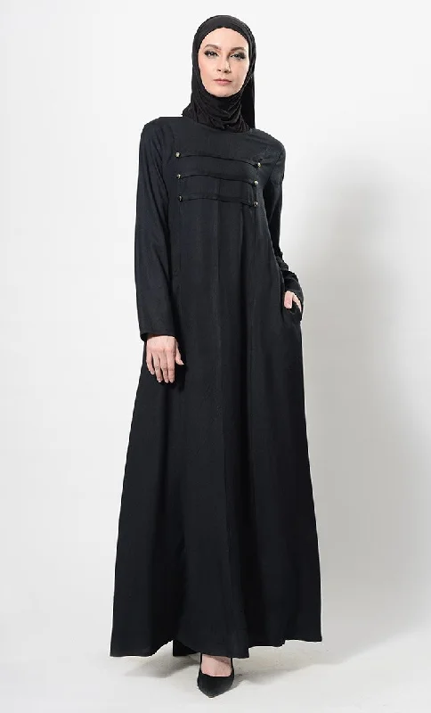 Relaxed Dresses Modest Wear Pleated And Buttons Detail Abaya Dress And Hijab Set