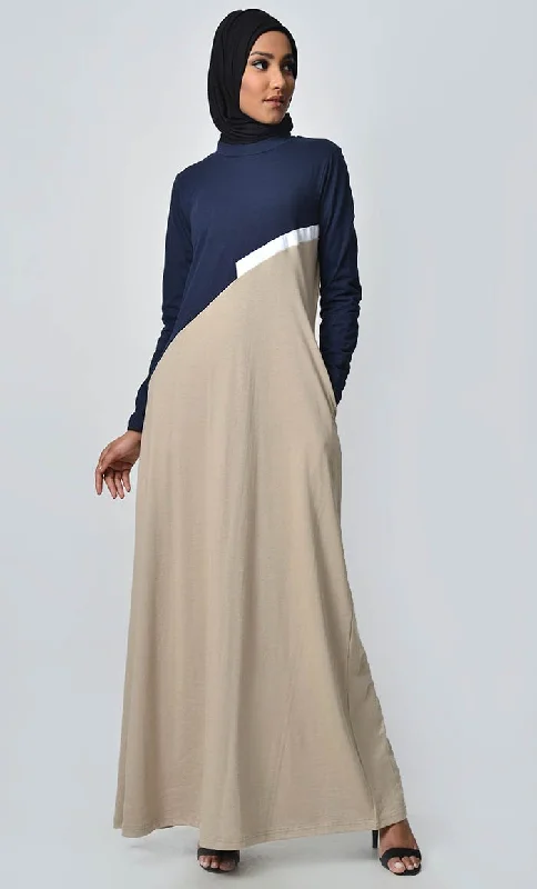 Boutique style Slashed Colorblocked Jersey Abaya - Sand