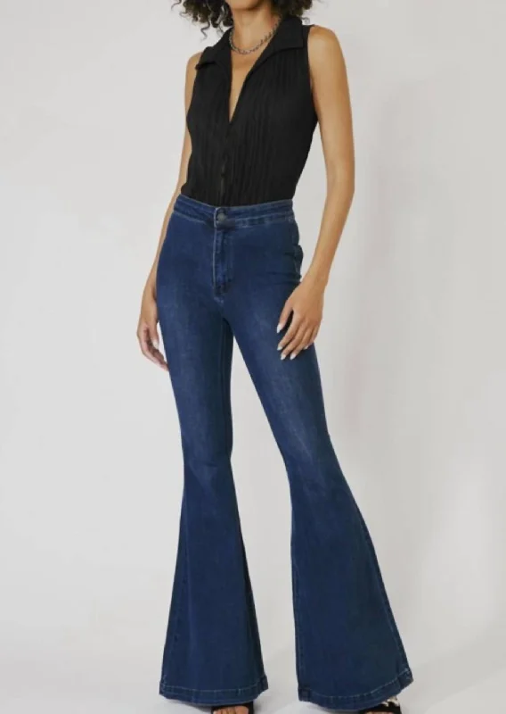 Cozy Vibes Bell Bottoms In Denim