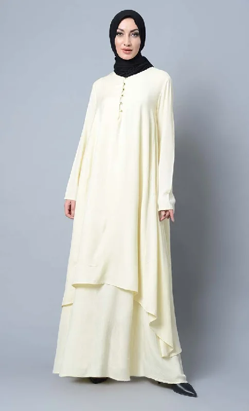 Fashion Expert Asymmetrical double layered modest wear muslimah abaya dress