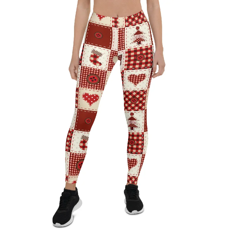 Effortless Comfort Red Christmas Patchwork Leggings