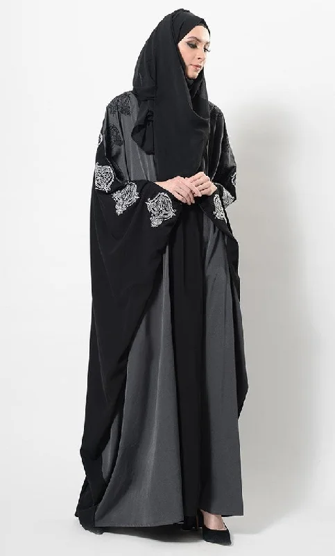 Fashion Trend Embroidered Motifs Kimono Abaya  And Hijab Set