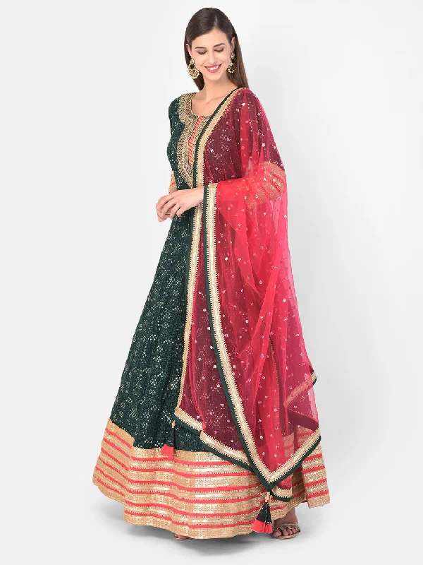 Fresh And Fashionable Neeru's Bottle Green Color Georgette Fabric Gown