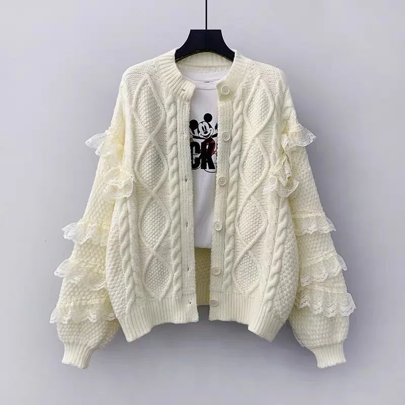 Minimal Classic Cute cardigan lace long sleeve sweater  015
