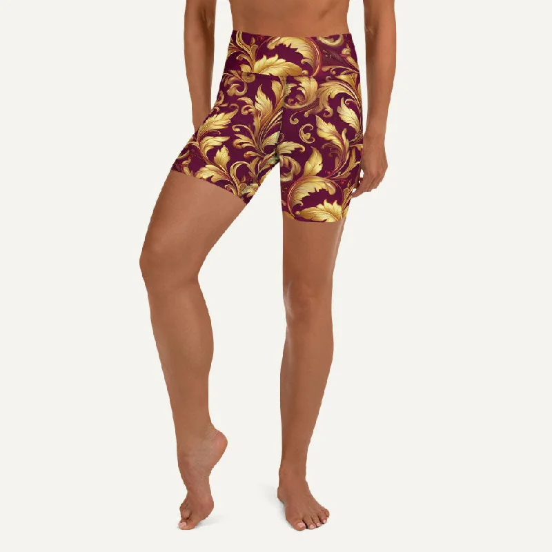 Embroidery Design Baroque Flourish Burgundy High-Waisted Shorts