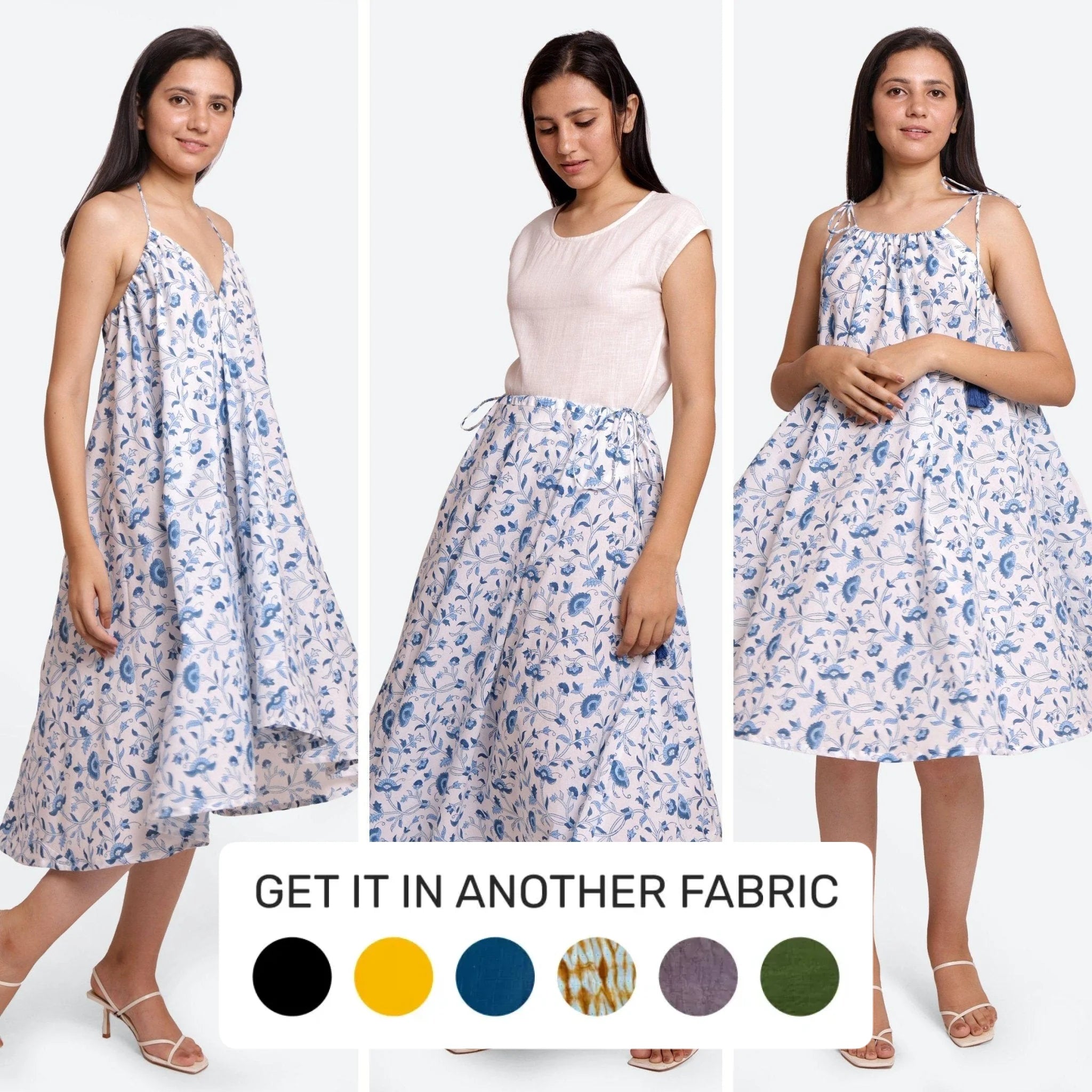 Trends 3-Way Convertible Floral Block Print Cotton Skirt Dress