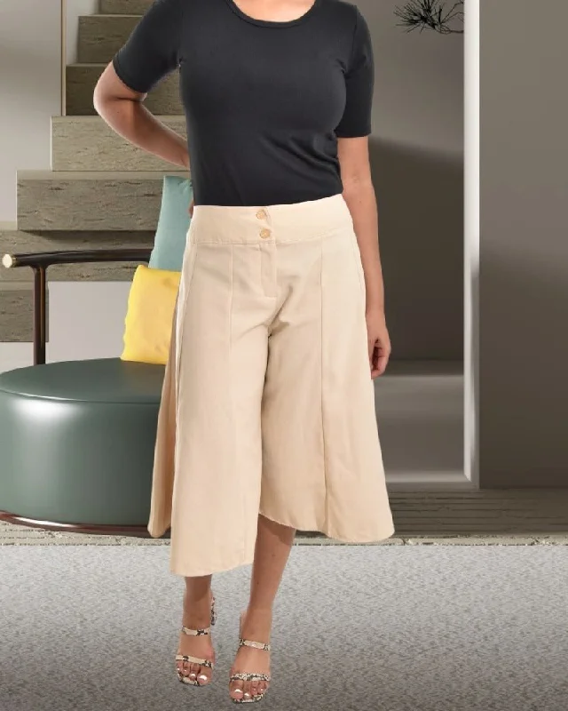 Ultra-lightweight Beige Wide Leg Linen Capri Pants