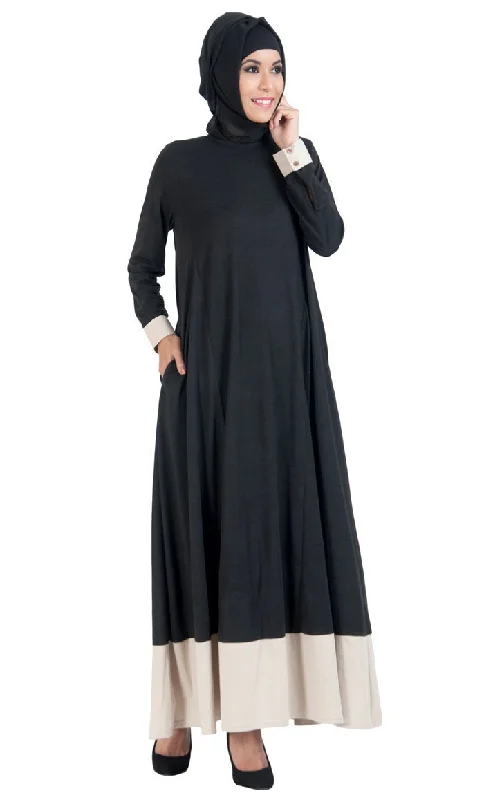 Trendy Wear Colorblock Hem Flared Everyday Wear Abaya Dress