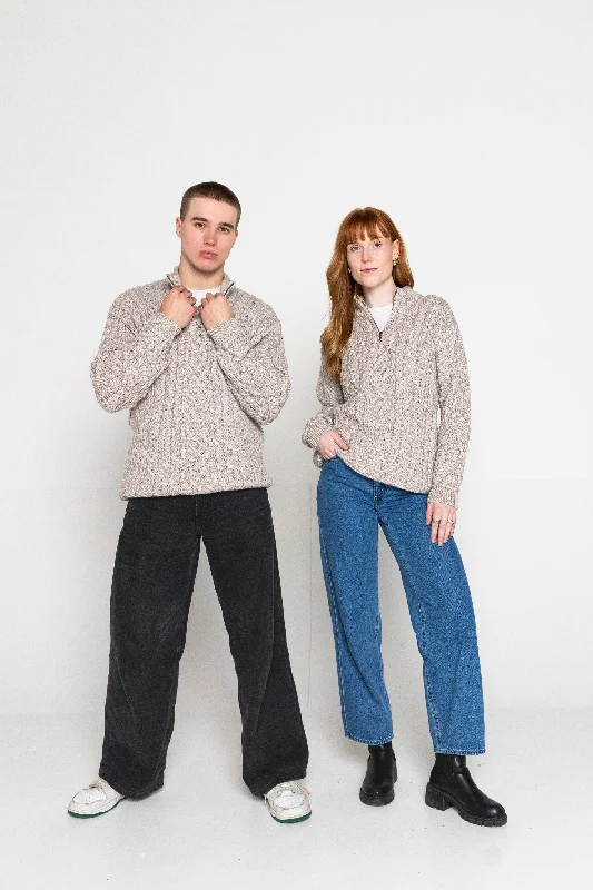 Minimal Style Aran - Half Zip Sweater - Oat