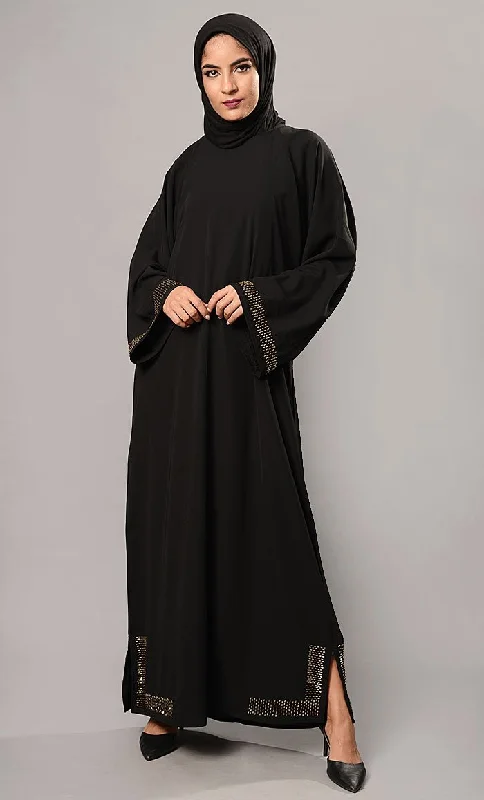 Cozy Chic Beads Embroidered Bell Sleeves Abaya Dress