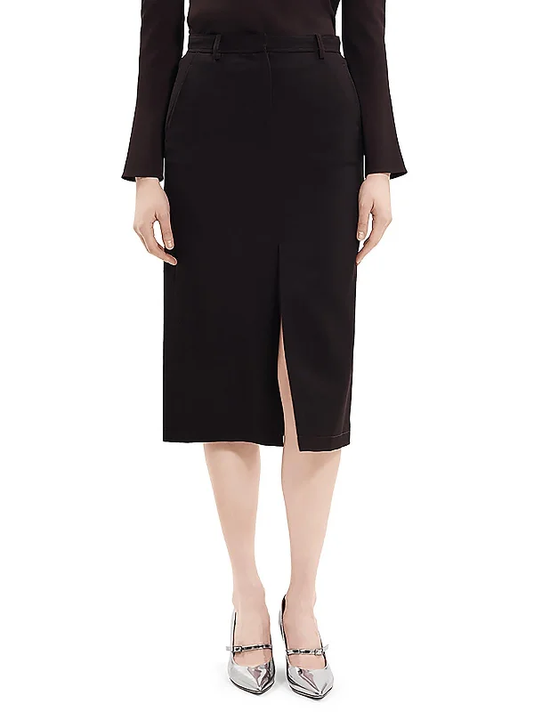 Relaxed Style Womens Virgin Wool Midi Pencil Skirt