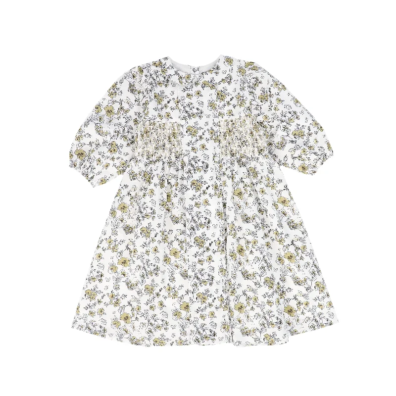 Fashion Must-have BAMBOO BLACK/TAN FLORAL SMOCKED DRESS