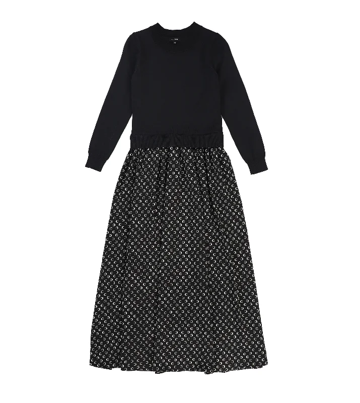 Luxury Customization BAMBOO BLACK CROPPED SWEATER PRINTED MAXI DRESS