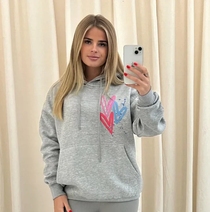 Casual Choice Miss Runway Multicolour Heart Graffiti Hoodie Grey