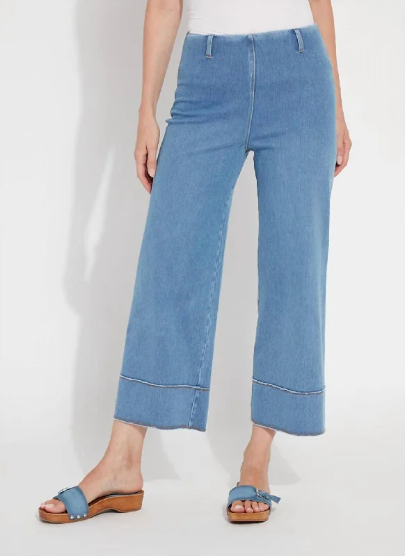 Fashionable And Versatile Margo Wide Leg Crop Pant In Bleached Blue