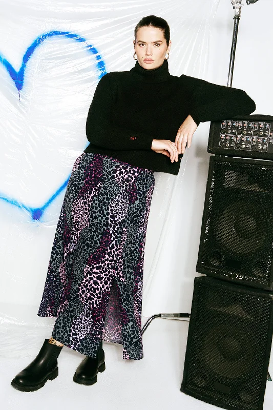 Energy Wear Khaki and Pink Spliced Leopard Split Front Skirt