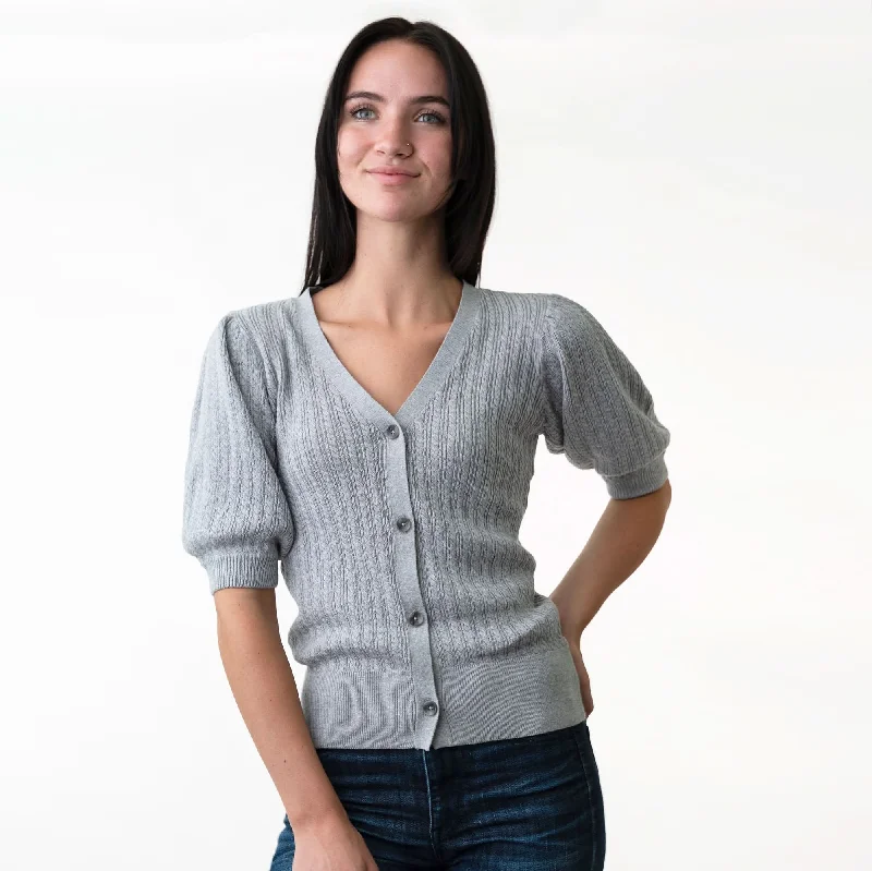 Modern City Puff Sleeve Button Front Sweater