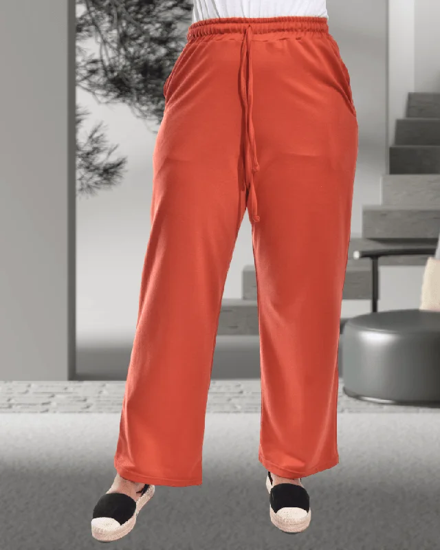 Embroidered Letters Ladies Wide Leg Rust Joggers