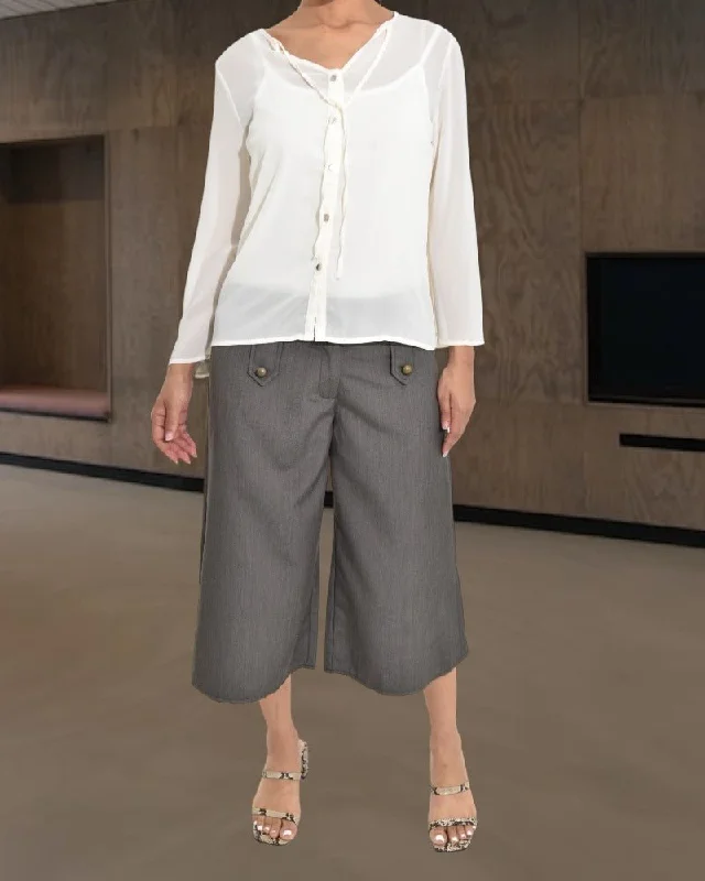 New Products Lds Grey Wide Leg Capri Pants
