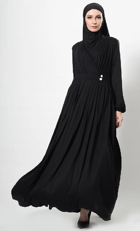 Versatile Style Wrap Around Crisscross Panel Abaya Dress And Hijab Set