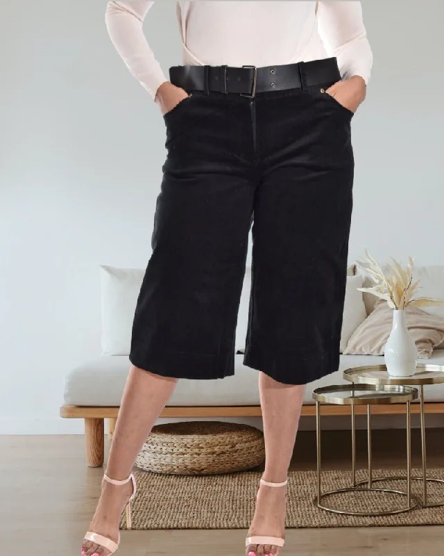 Sports Design Ladies Corduroy Capris With Belt