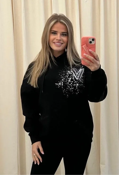 Classic Style Grey Heart Graffiti Hoodie Black