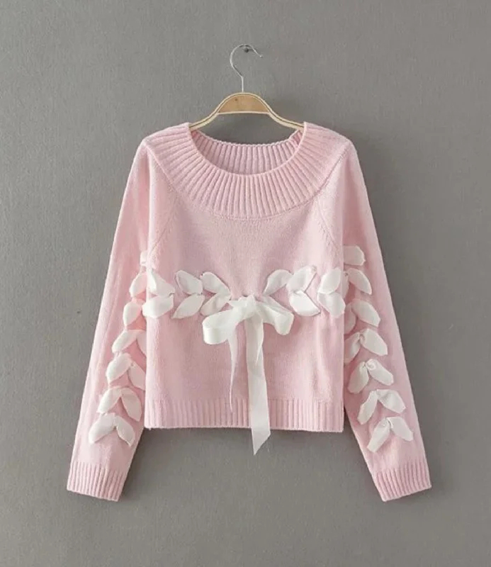 Breathable Design Cute lace up sweater  042