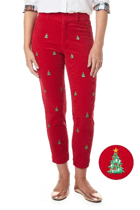 Exclusive Customization Beachcomber Stretch Corduroy Ankle Capri Crimson with Christmas Tree