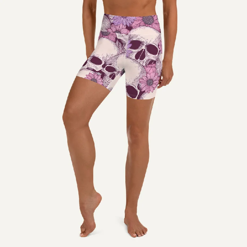 Personalized Design Pastel Floral Skulls High-Waisted Shorts