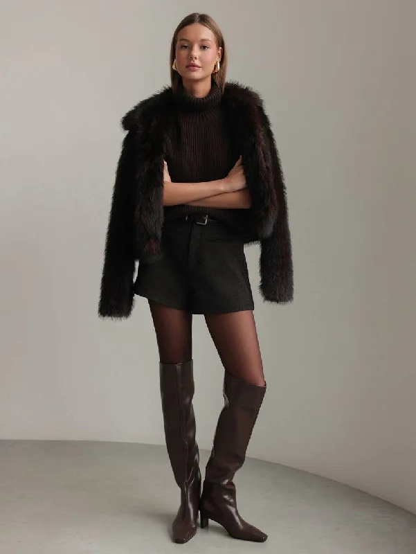 Floral Prints Luxurious Faux-Fur Jacket