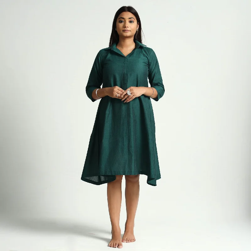 Simple Elegance Dark Green Plain Handloom Cotton Dress