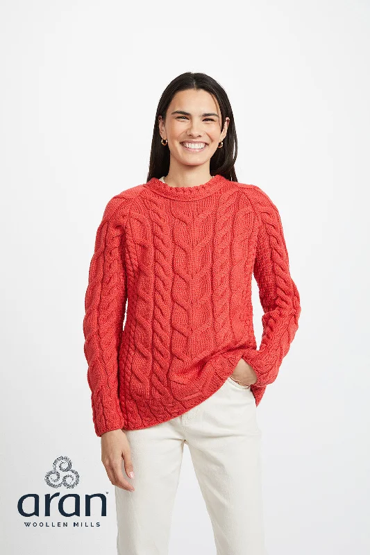 Lazy Style Aran - Listowel Aran Cabled Sweater - Coral