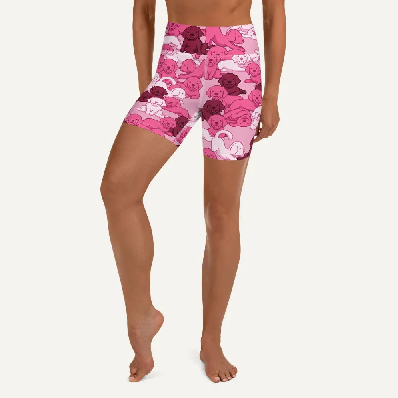 Knitted Design Dogs Camouflage Pink High-Waisted Shorts