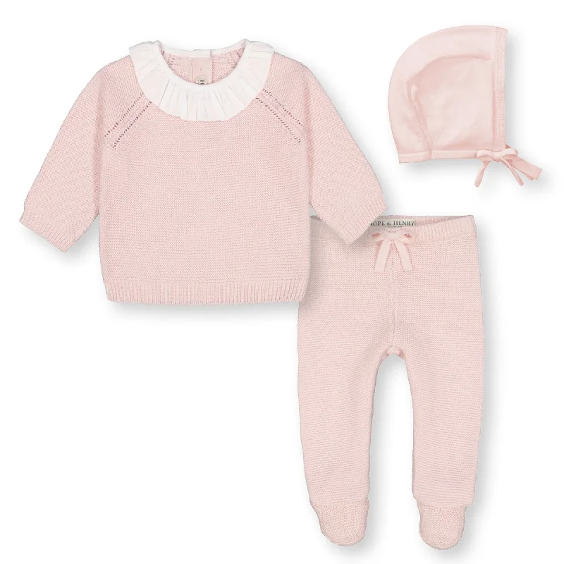 Diamond Series Sweater Ruffle Top, Footed Legging, and Bonnet Set
