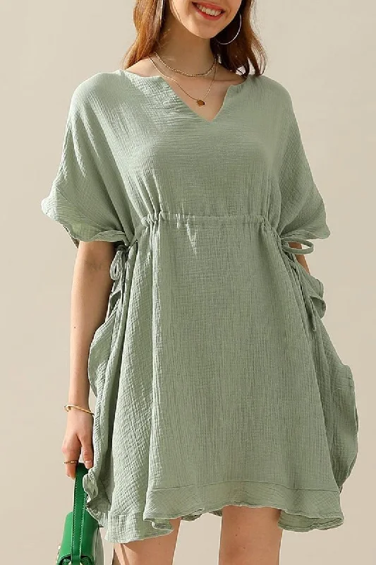 Windbreaker fashion SOFT COTTON DRAWSTRING WAIST WITH RUFFLE HEM DRESS