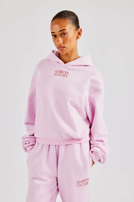 Celebrity Style Glitter Applique Boxy Hoodie - Pink