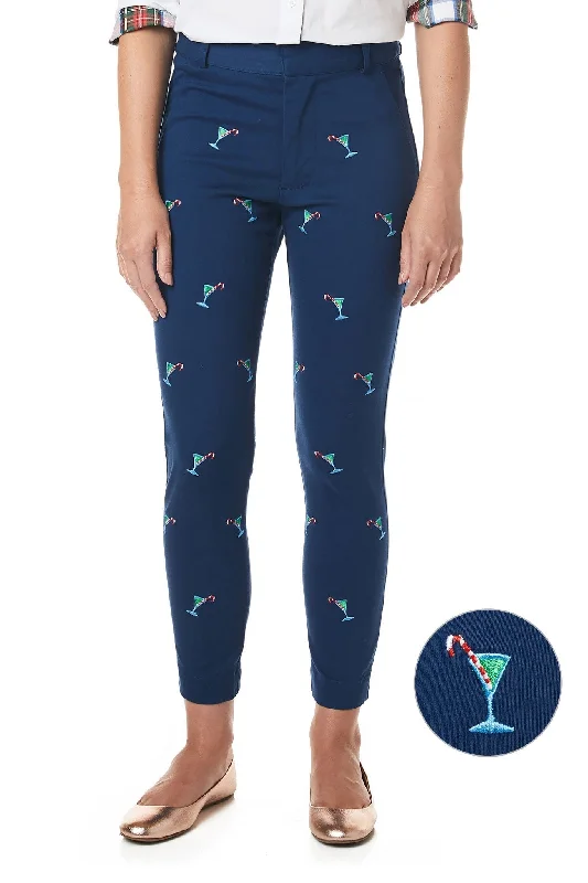 Avant-garde Design Ankle Capri Stretch Twill Nantucket Navy with Martini Candy Cane