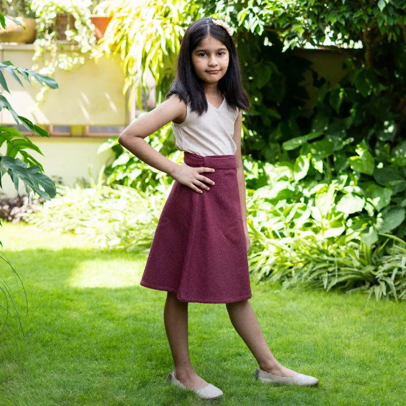 Lace Design Girls - Barn Red Warm Cotton Waffle Midi Wrap Skirt