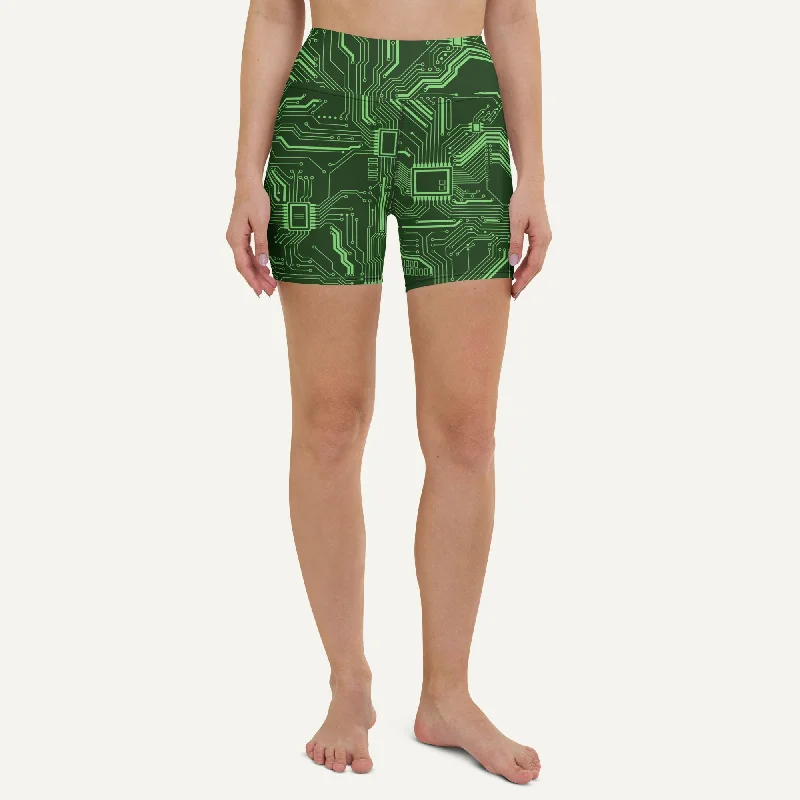 Light And Breathable Green Circuit Board High-Waisted Shorts