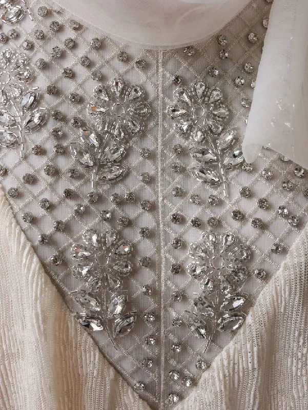 Street Fashion Ethereal Ivory Dress with Crystal Details