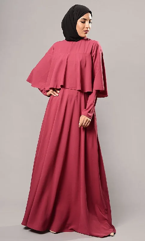 Relaxed Style Double Layered Cape Style Arabian Abaya Dress